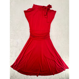 Retrolicious Red Swing Dress Mod Style A Line Bow Neck Tie Cherry Girl Coquette